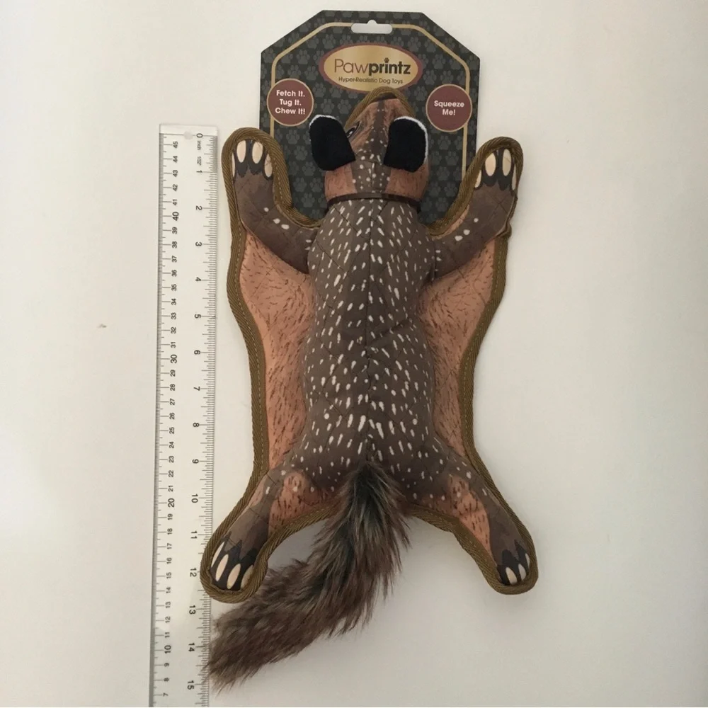 Dog Toy Pawprintz Squirrel Squeaker Faux Fur Tail Fetch Tug Realistic Design
